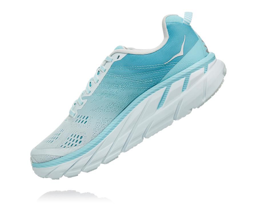 Zapatillas Asfalto Hoka One One Mujer - Clifton 6 - Azules/Blancas - COR756038